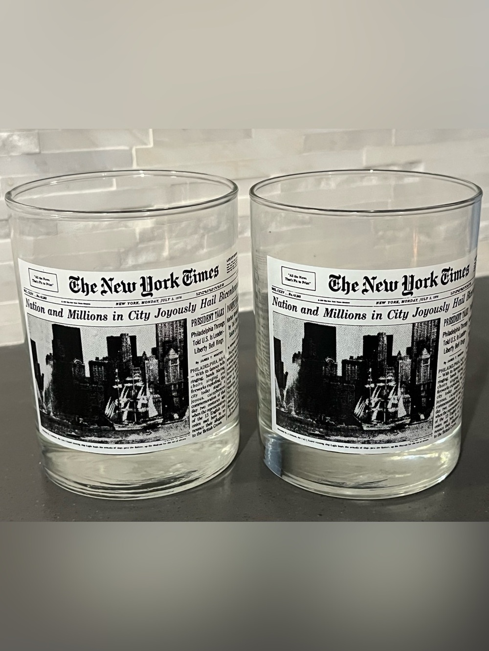 New York Times commemorative glasses EUC